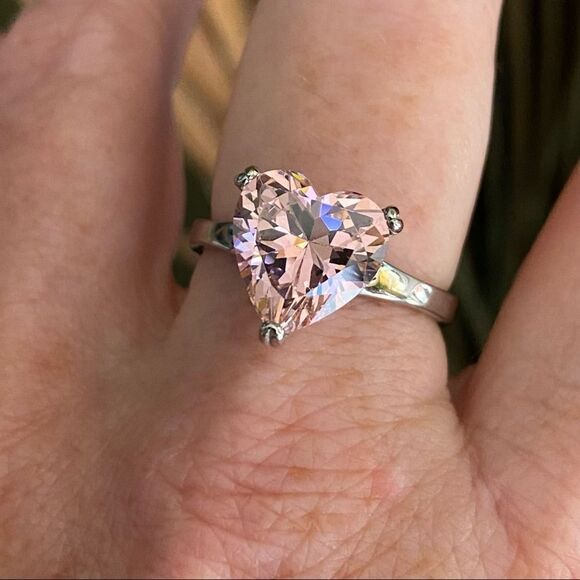 Pink CZ Heart Stainless Steel Ring - Picture 1 of 6
